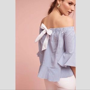 Anthropologie Striped Off the Shoulder Bow Top size small